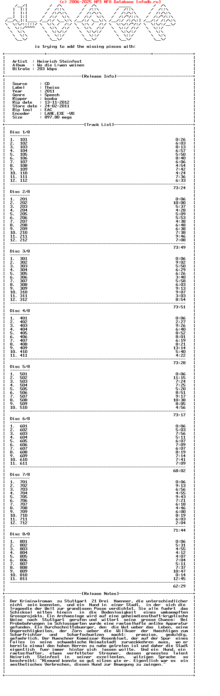 Heinrich_Steinfest-Wo_Die_Loewen_Weinen-2011-8CD-Kooba