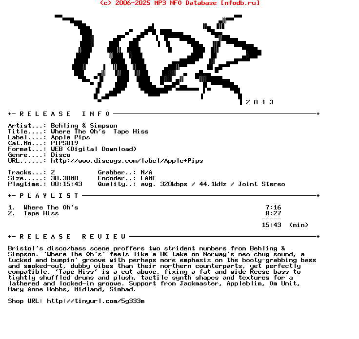 Behling_And_Simpson-Where_The_Ohs__Tape_Hiss-(PIPS019)-WEB-2012