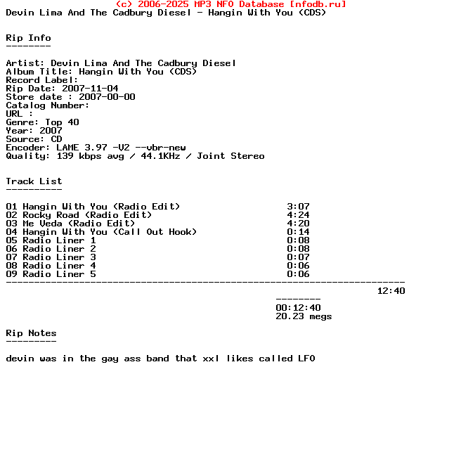 Devin_Lima_And_The_Cadbury_Diesel-Hangin_With_You_(CDS)-2007