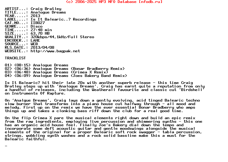 Craig_Bratley-Analogue_Dreams-(IIB027)-WEB-2013