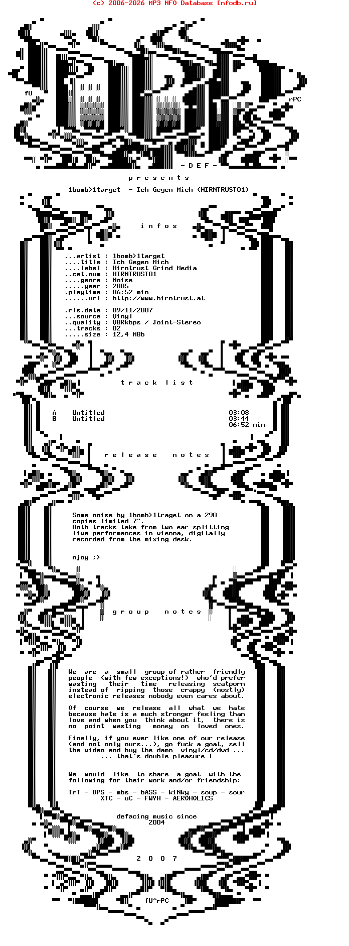 Bomb1Target-Ich_Gegen_Mich-(HIRNTRUST01)-Vinyl-2005-DEF