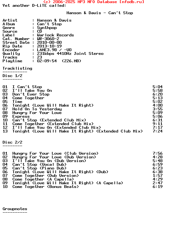 Hanson_And_Davis-Cant_Stop-2CD-2010