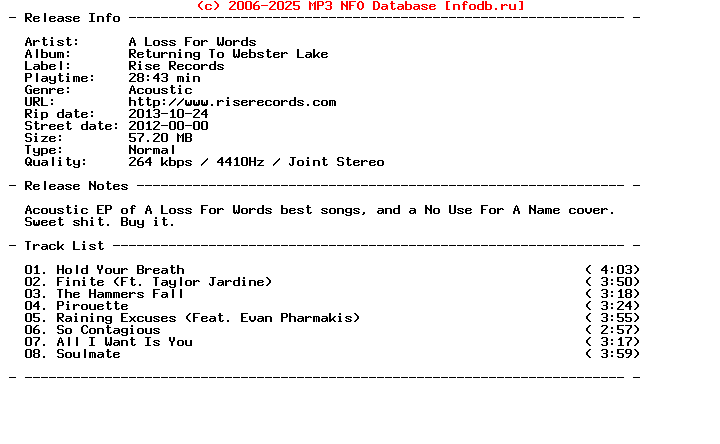 A_Loss_For_Words-Returning_To_Webster_Lake-(EP)-2012