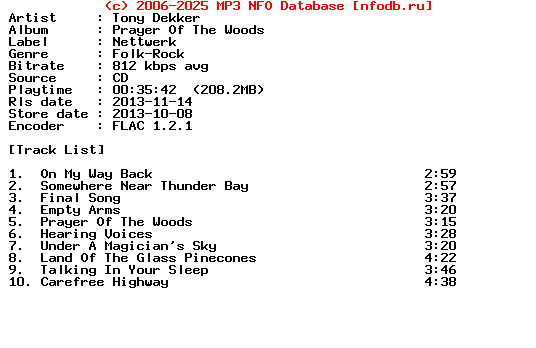 Tony_Dekker-Prayer_Of_The_Woods-CD-FLAC-2013