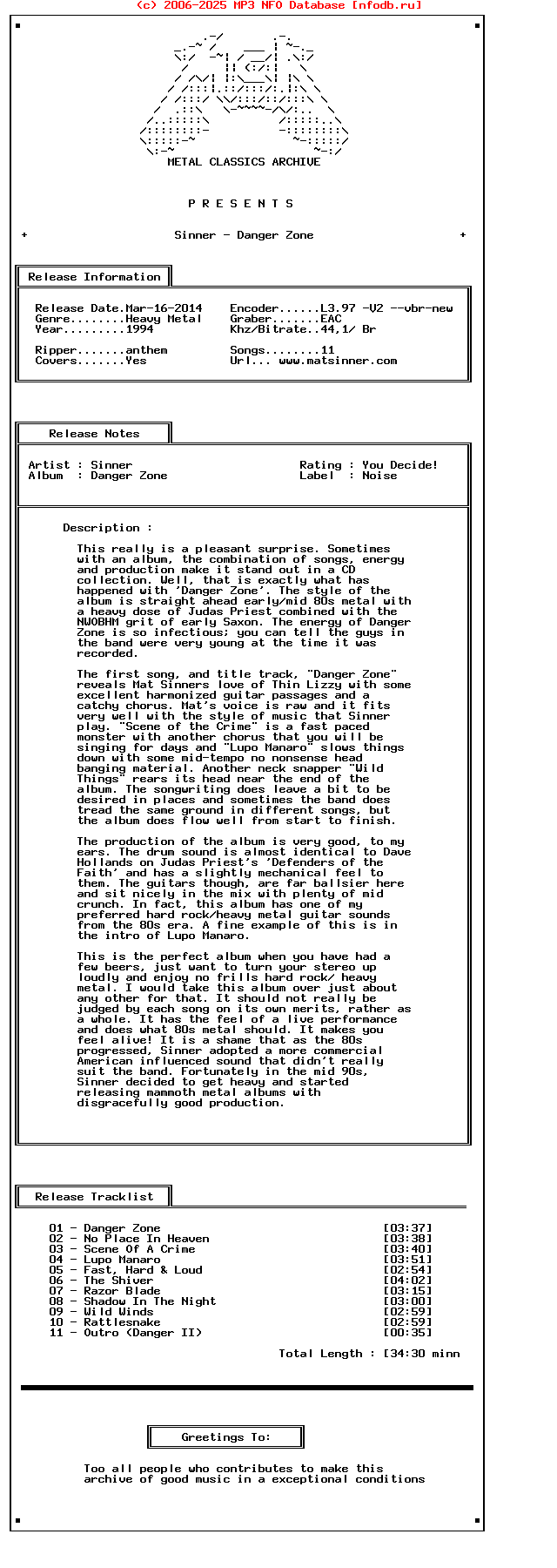 Sinner_-_Danger_Zone-Reissue-1994-Mca_Int