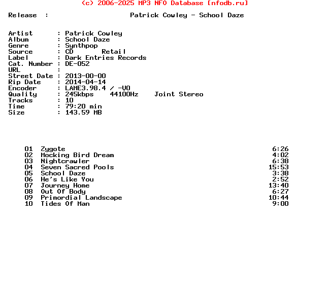 Patrick_Cowley-School_Daze-(DE-052)-CD-2013