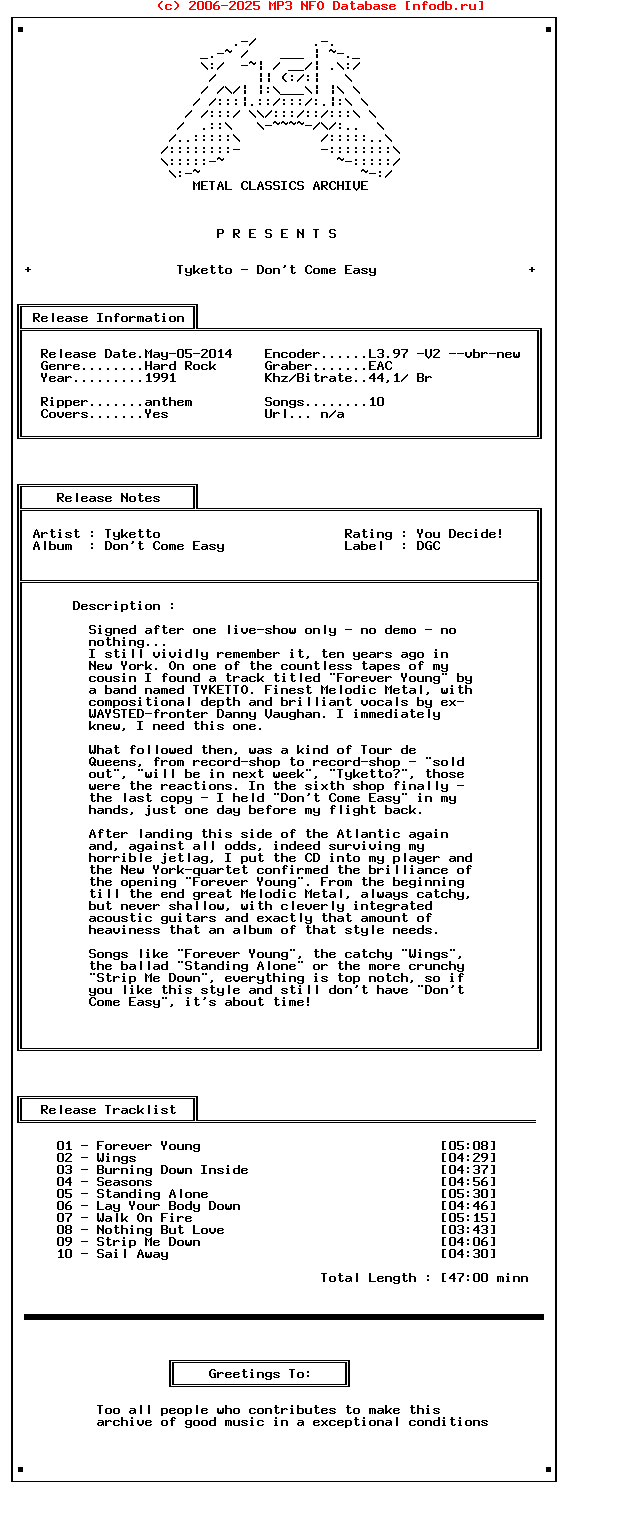 Tyketto_-_Dont_Come_Easy-1991-Mca_Int