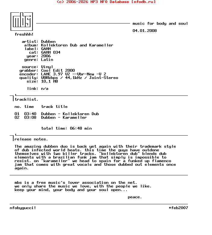 Dubben--Kollektoren_Dub_And_Karameller-(GAMM034)-Vinyl-2006-mbs