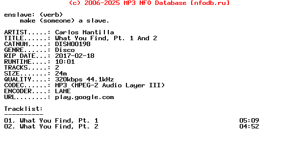 Carlos_Mantilla-What_You_Find_Pt_1_And_2-(DISH00198)-WEB-2017