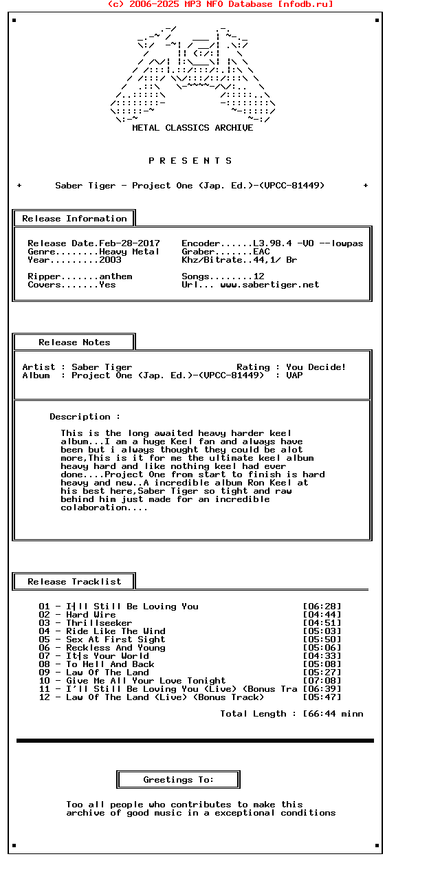 Saber_Tiger_-_Project_One_(JAP._ED.)-(VPCC-81449)-Remastered-2003-Mca_Int