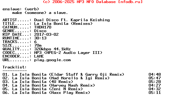 Dual_Disco_Ft_Kaprila_Keishing-La_Isla_Bonita_(REMIXES)-(THDH170)-WEB-2017