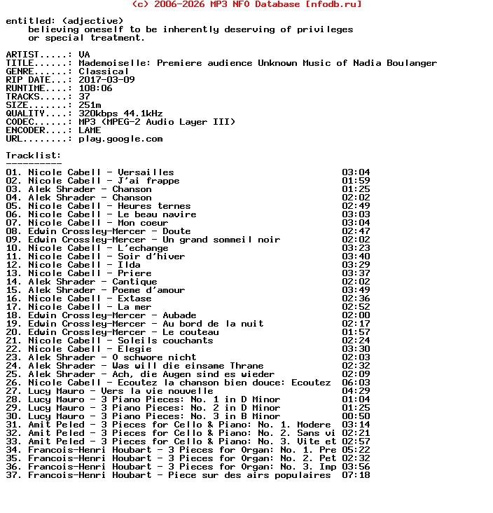 VA-Mademoiselle_Premiere_Audience__Unknown_Music_Of_Nadia_Boulanger-WEB-FR-2017