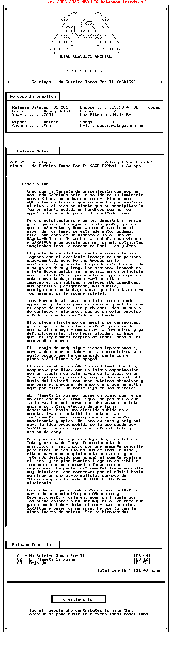 Saratoga_-_No_Sufrire_Jamas_Por_Ti-(ACD159)-CDS-ES-2009-Mca