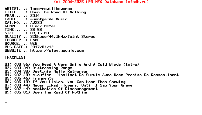 Tomorrowillbeworse-Down_The_Road_Of_Nothing-(AV230)-WEB-2014