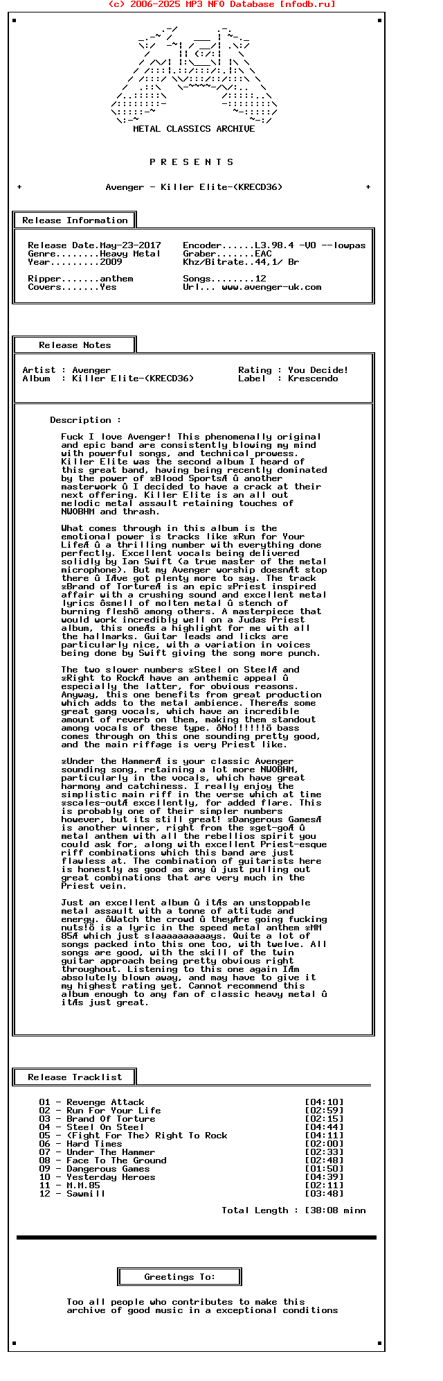 Avenger_-_Killer_Elite-(KRECD36)-Remastered-2009-Mca