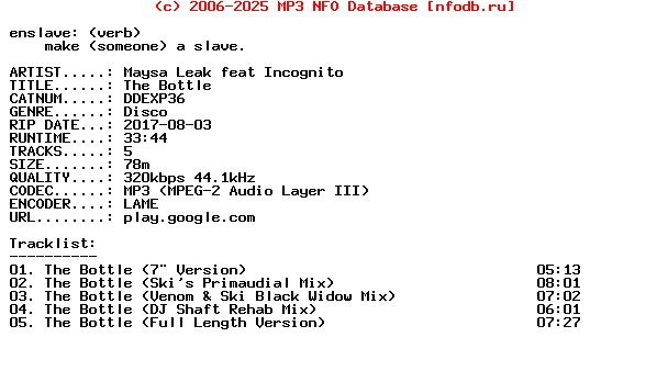 Maysa_Leak_Feat_Incognito-The_Bottle-(DDEXP36)-WEB-2017