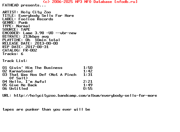 Holy_City_Zoo-Everybody_Sells_For_More-Tape-2013