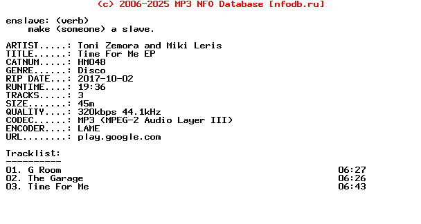 Toni_Zemora_And_Miki_Leris-Time_For_Me_Ep-(HM048)-WEB-2017