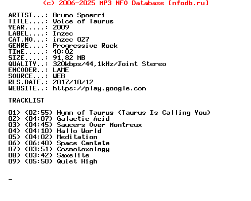Bruno_Spoerri-Voice_Of_Taurus-(INZEC_027)-WEB-2009