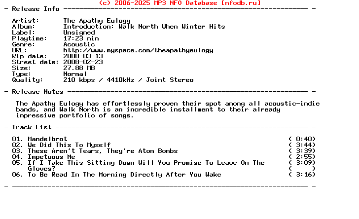 The_Apathy_Eulogy-Introduction_Walk_North_When_Winter_Hits-(EP)-2008