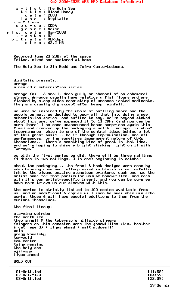 The_Holy_See--Blood_Honey-Arroyo_Series-(DIGITALIS)-CDR-2008