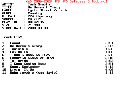 Josh_Gracin-We_Werent_Crazy-2008