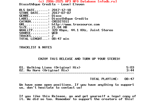 Discotheque_Credits-Level_Eleven-(CREDIT011)-WEB-2017-BF