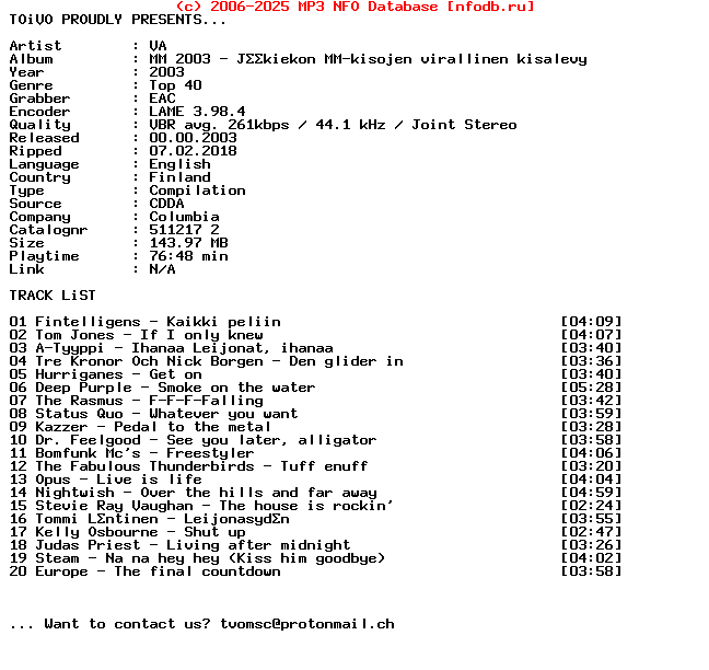 VA-Mm_2003_-_Jaakiekon_Mm-Kisojen_Virallinen_Kisalevy-2003-Toivo_Int
