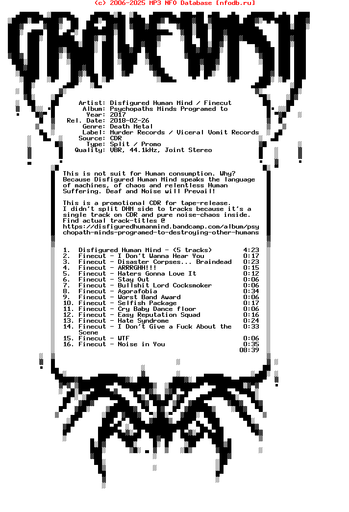 Disfigured_Human_Mind_-_Finecut-Psychopaths_Minds_Programed_To_Destroying_Other_Humans-Split-Promo_CDR-2017