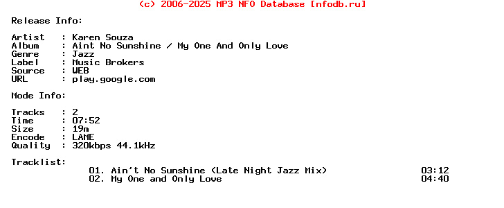Karen_Souza-Aint_No_Sunshine_My_One_And_Only_Love-WEB-2018