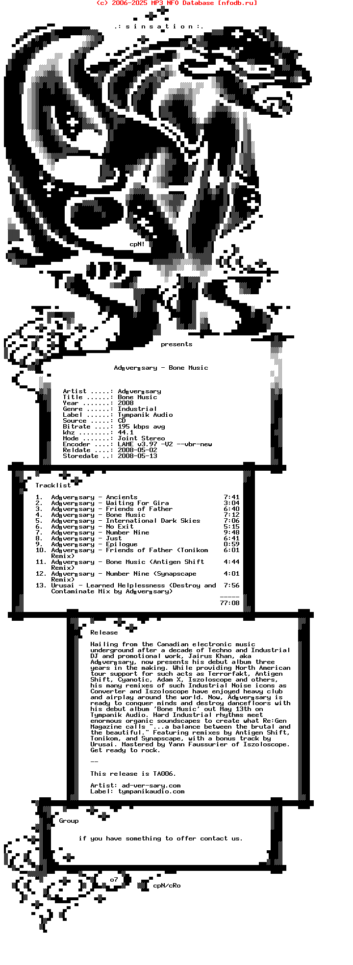 Adversary-Bone_Music-2008