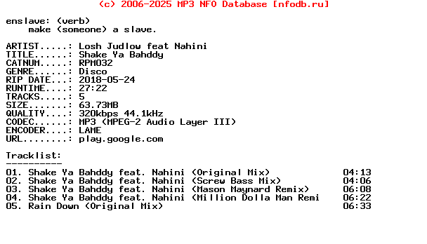 Losh_Judlow_Feat_Nahini-Shake_Ya_Bahddy-(RPM032)-WEB-2018