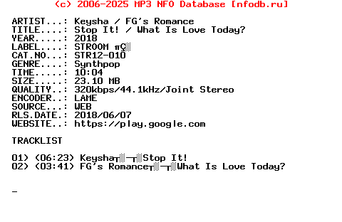 Keysha_-_Fgs_Romance-Stop_It_-_What_Is_Love_Today-(STR12-010)-WEB-2018