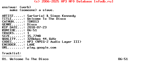 Sartorial_And_Simon_Kennedy-Welcome_To_The_Disco-(TDR013)-WEB-2018