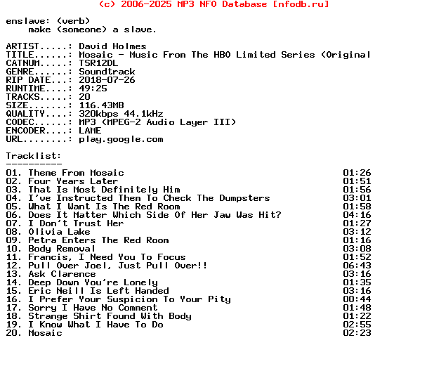 David_Holmes-Mosaic_-_Music_From_The_Hbo_Limited_Series_(ORIGINAL_SOUNDTRACK)-(TSR12DL)-WEB-2018