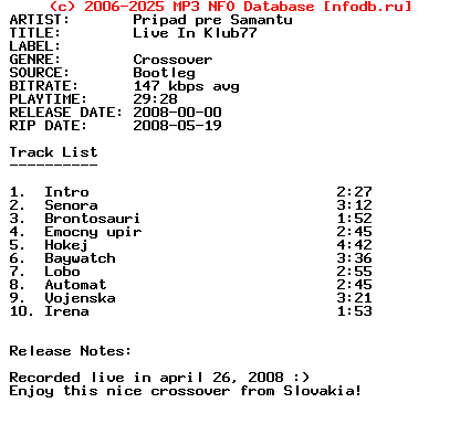 Pripad_Pre_Samantu-Live_In_Klub77-SK-Bootleg-2008