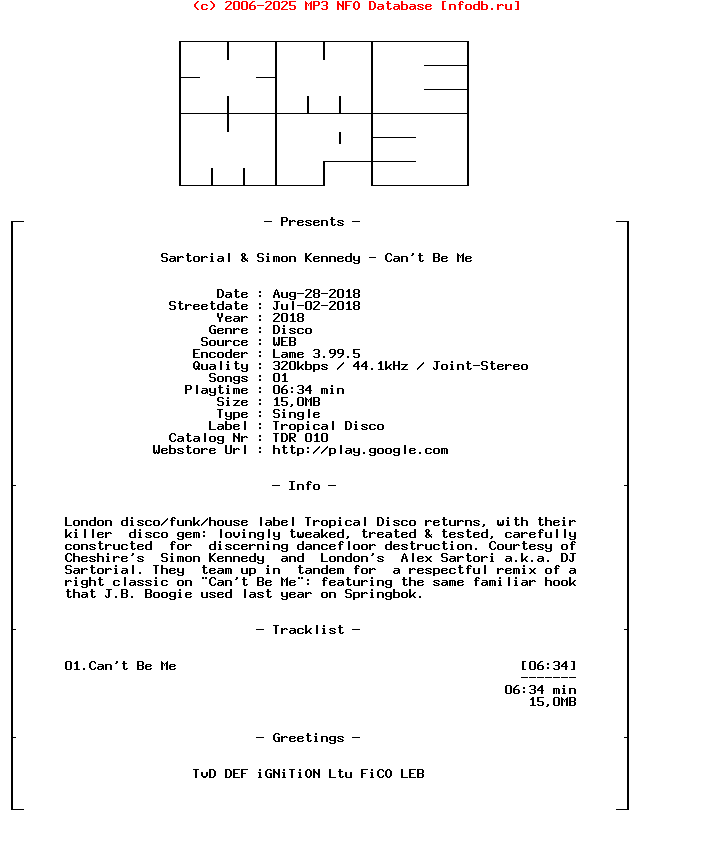 Sartorial_And_Simon_Kennedy-Cant_Be_Me-(TDR010)-WEB-2018