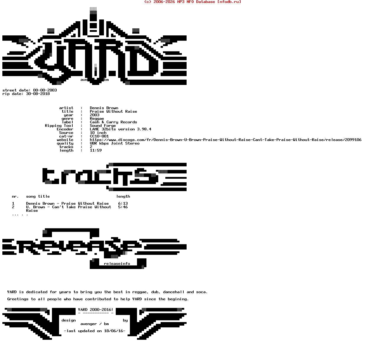 Dennis_Brown-Praise_Without_Raise-(CC10-001)-Reissue-10Inch_Vinyl-2003-YARD
