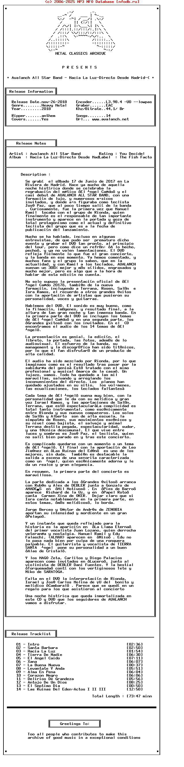 Avalanch_All_Star_Band_-_Hacia_La_Luz-Directo_Desde_Madrid-(TFF_CD_088-18)-Digipak-ES-2018-Mca