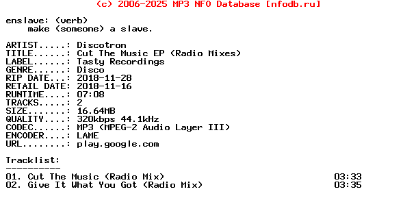 Discotron-Cut_The_Music_Ep_(RADIO_MIXES)-WEB-2018