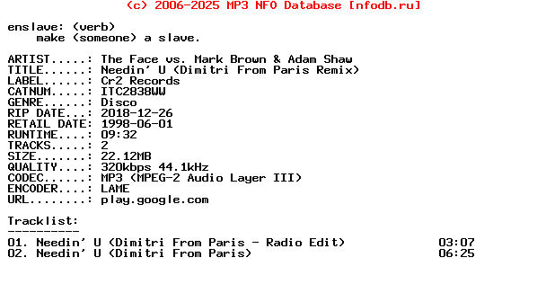 The_Face_Vs._Mark_Brown_And_Adam_Shaw-Needin_U_(DIMITRI_FROM_PARIS_REMIX)-(ITC2838WW)-WEB-2018