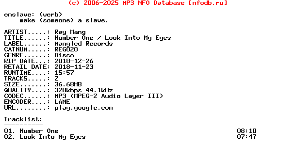 Ray_Mang-Number_One__Look_Into_My_Eyes-(REG020)-WEB-2018