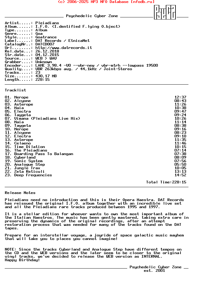 Pleiadians_-_I.F.O._(I.DENTIFIED_F.LYING_O.BJECT)-(DATCD007)-Reissue-WEB-2015-PsyCZ_iNT
