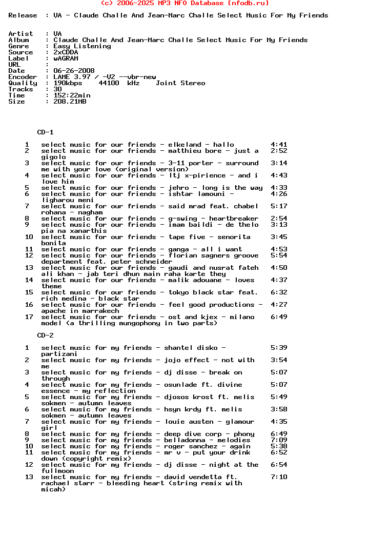VA-Claude_Challe_And_Jean-Marc_Challe_Select_Music_For_My_Friends-(WAG377)-2CD-2008