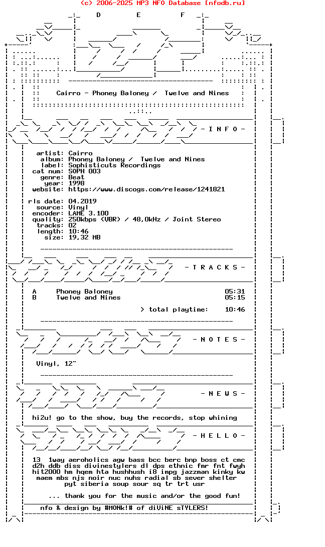 Cairro-Phoney_Baloney__Twelve_And_Nines-(SOPH003)-Vinyl-1998