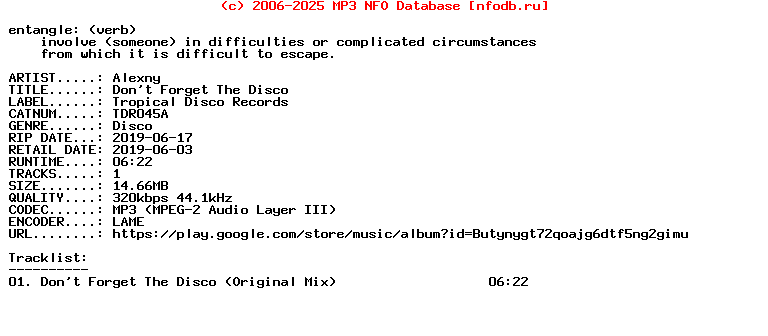 Alexny-Dont_Forget_The_Disco-(TDR045A)-Single-WEB-2019