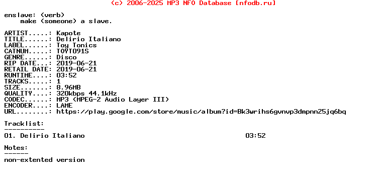 Kapote-Delirio_Italiano-(TOYT091S)-Single-WEB-2019