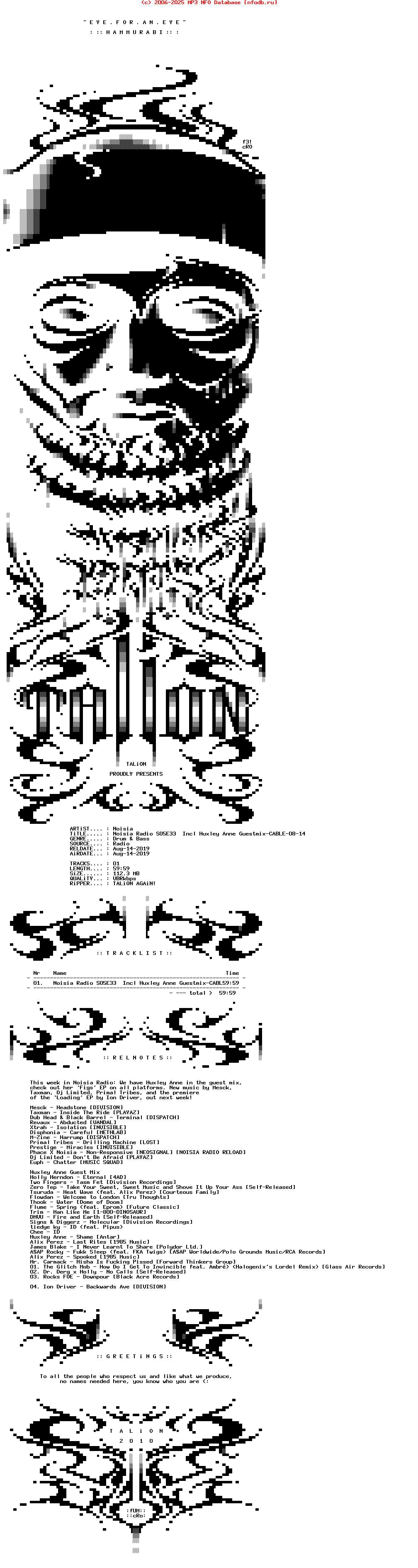 Noisia_-_Noisia_Radio_S05E33__Incl_Huxley_Anne_Guestmix-CABLE-08-14-2019-TALiON