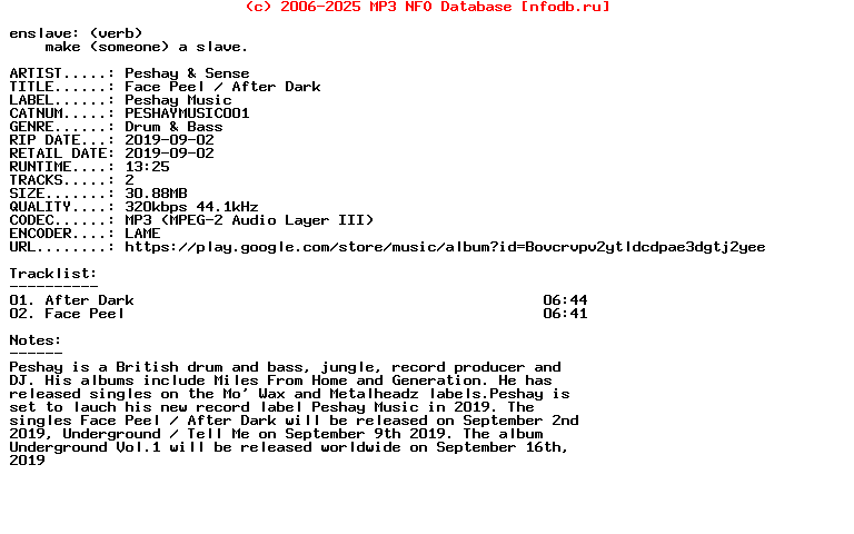 Peshay_And_Sense-Face_Peel__After_Dark-(PESHAYMUSIC001)-WEB-2019