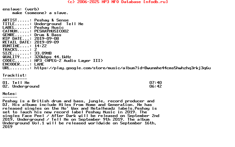Peshay_And_Sense-Underground__Tell_Me-(PESHAYMUSIC002)-WEB-2019